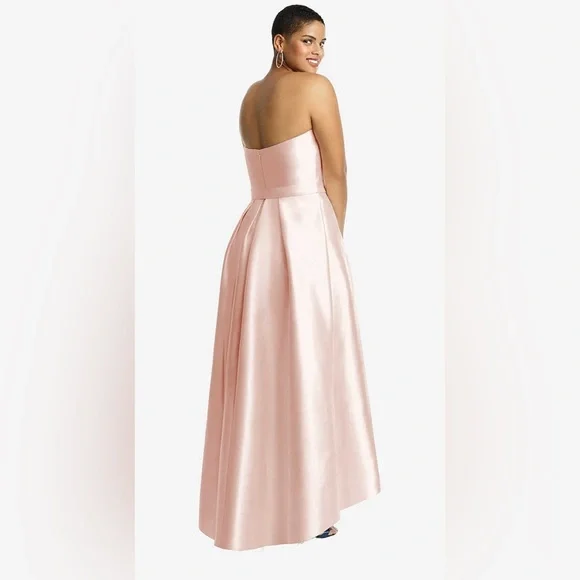 Alfred Sung NWT Strapless Satin High Low Dress with Pockets in Blush - Picture 2 of 9